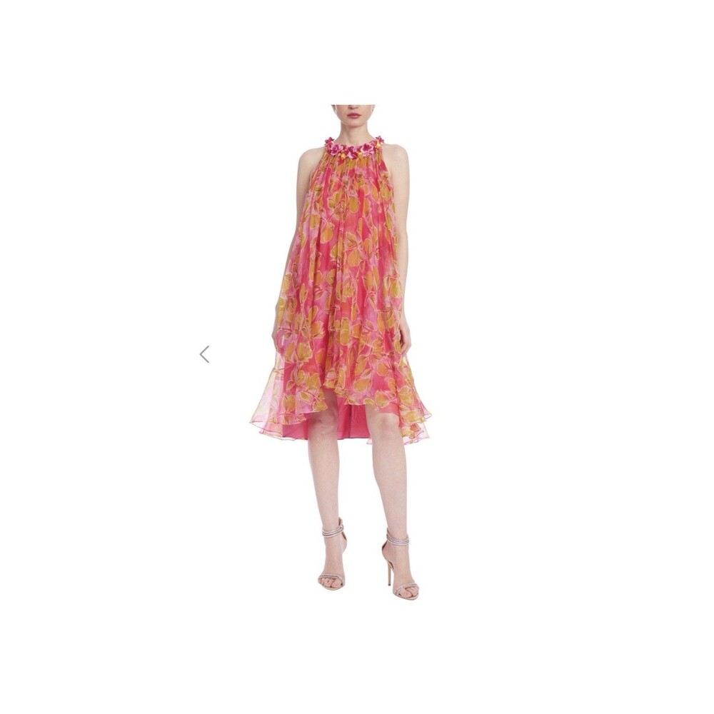 BADGLEY MISCHKA Organza Dress 3D Pink Floral Appliques Pear Party Wedding NWT